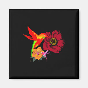 Hummingbirds Feeding From Flowers Graphic Art   Magnet