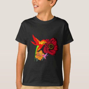 Hummingbirds Feeding From Flowers Graphic Art   T-Shirt