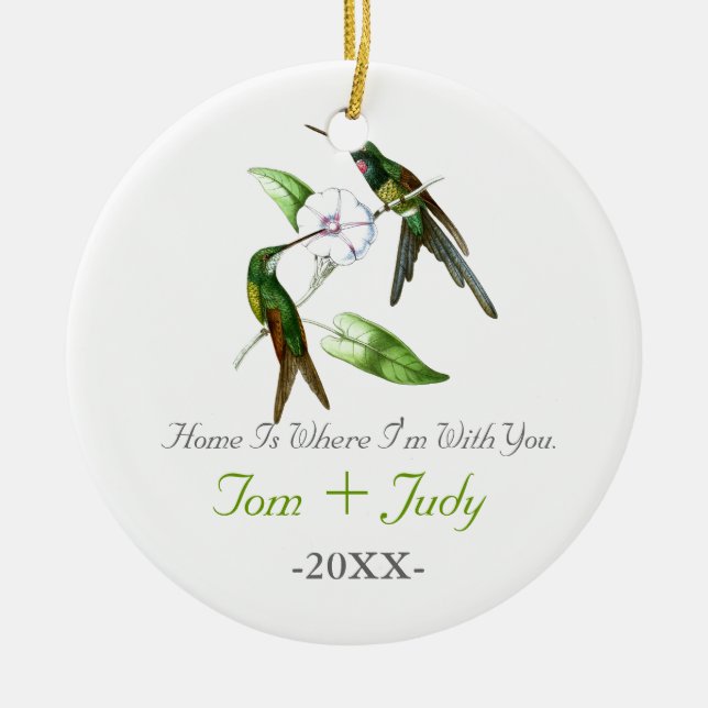 Hummingbirds First Christmas Together Newly Weds Ceramic Tree Decoration (Front)