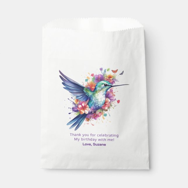 Hummingbirds Floral Bouquet Birthday Party Favour Bags (Front)