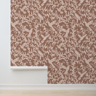 Hummingbirds Floral Mocha Mousse  Wallpaper