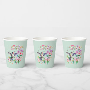 Hummingbirds Floral Wreath Paper Cups