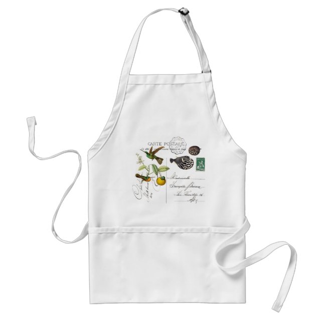 Hummingbirds Flowers French Ephemera Fish Apron (Front)