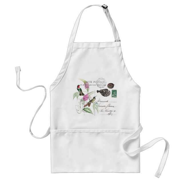 Hummingbirds Flowers French Ephemera Fish Apron (Front)