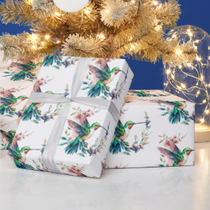 Hummingbirds Flowers Pattern Wrapping Paper