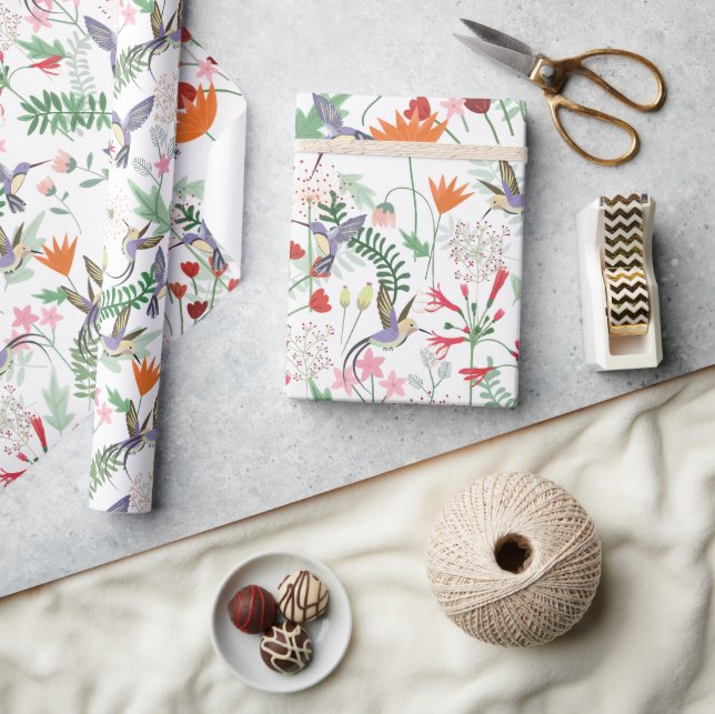 Hummingbirds Flowers Pattern Wrapping Paper (Crafts)