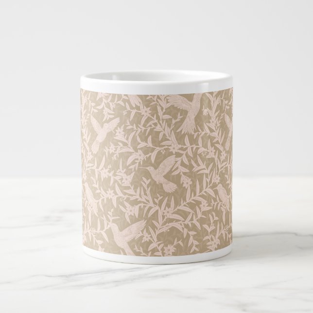 Hummingbirds foliage khaki large coffee mug (Front)