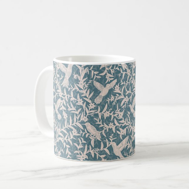 Hummingbirds foliage whimsical blue coffee mug (Front Left)