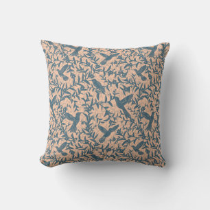 Hummingbirds foliage whimsical vintage blue cushion