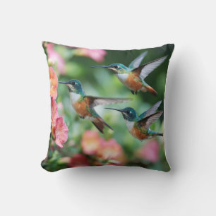 Hummingbirds Fuchsia Flowers Iridescent Trio Cushion