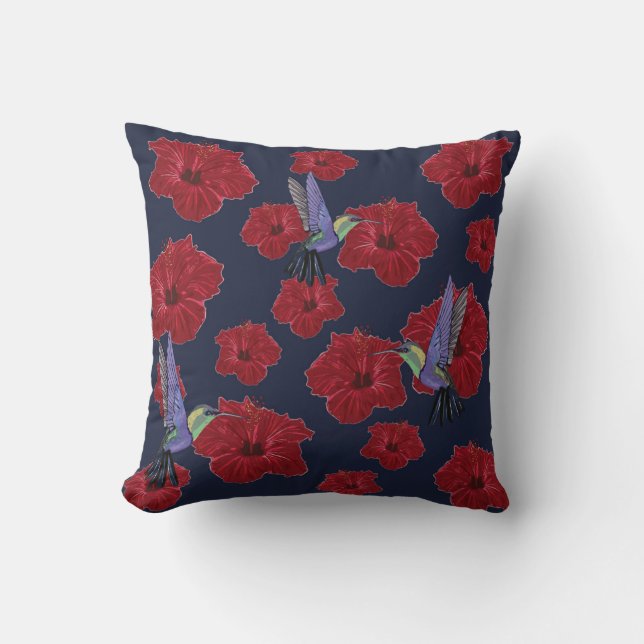 Hummingbirds Hibiscus Floral Art Cushion (Front)