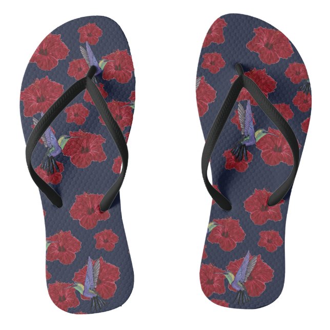 Hummingbirds Hibiscus Floral Art Jandals (Footbed)