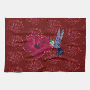 Hummingbirds Hibiscus Floral Art Tea Towel