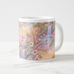 Hummingbirds Hibiscus Waterfall Cheerful Large Coffee Mug