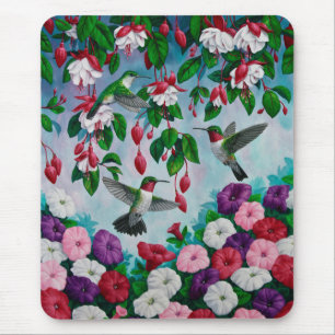 Hummingbirds in Fuchsia Flower Garden Mouse Pad