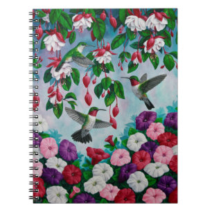 Hummingbirds in Fuchsia Flower Garden Spiral Notebook