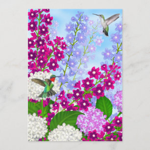Hummingbirds in Garden Flowers Bridal Shower Invitation