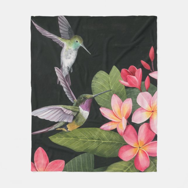 Hummingbirds In the Plumeria Fleece Blanket (Front)
