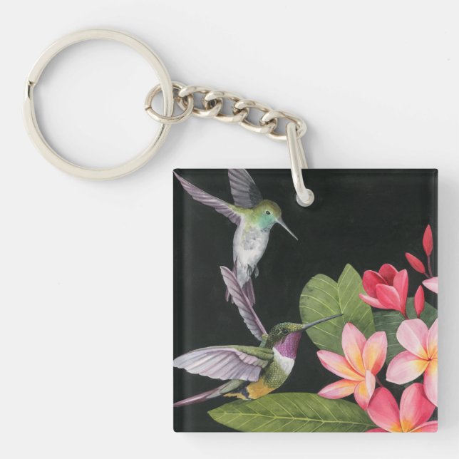 Hummingbirds In the Plumeria Key Ring (Front)