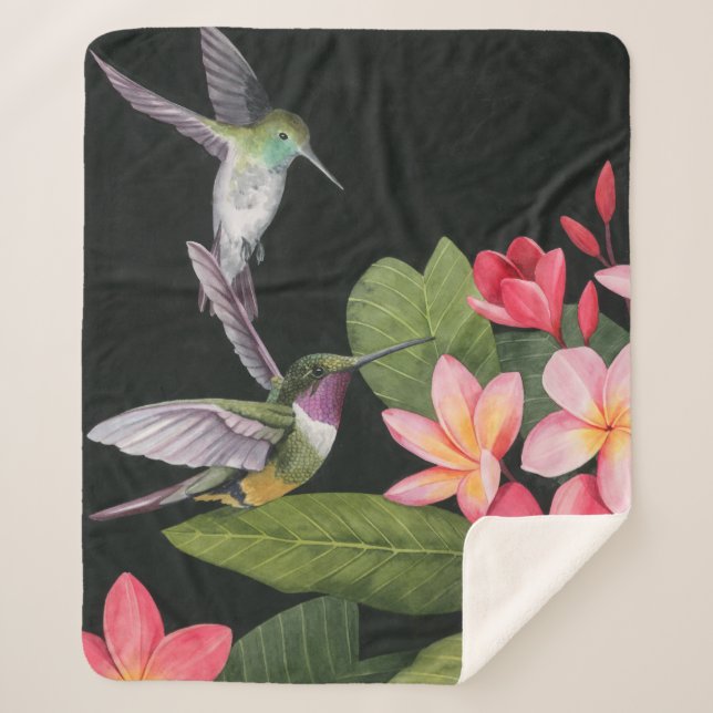 Hummingbirds In the Plumeria Sherpa Blanket (Front)