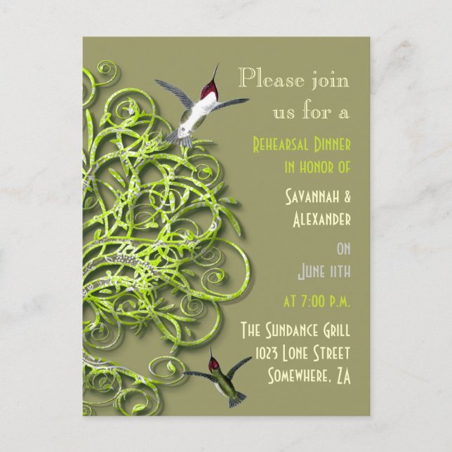 Hummingbirds Lime Tree Rehearsal Dinner Invite (Front)