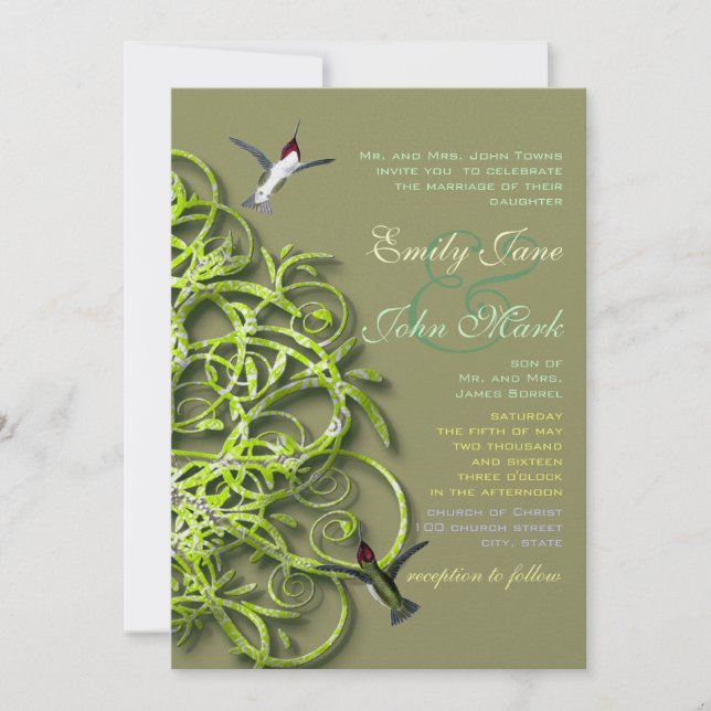 Hummingbirds Lime Tree Wedding Invitation (Front)