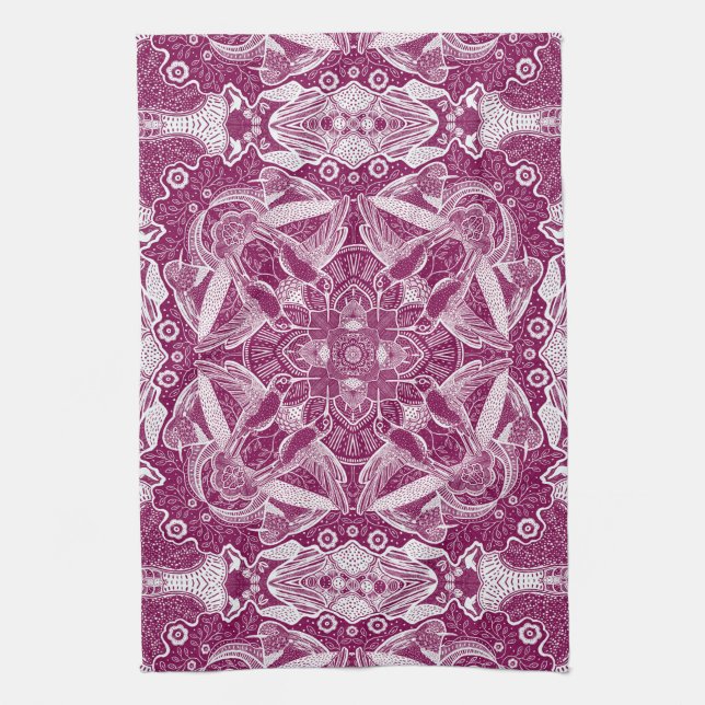 Hummingbirds Mandala | Choose Background Colour Tea Towel (Vertical)