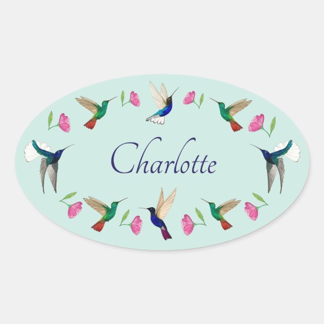 Hummingbirds Name Oval Sticker (Front)