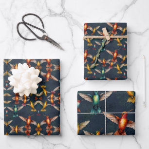 Hummingbirds of all colours wrapping paper sheet