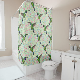 Hummingbirds on a floral background shower curtain