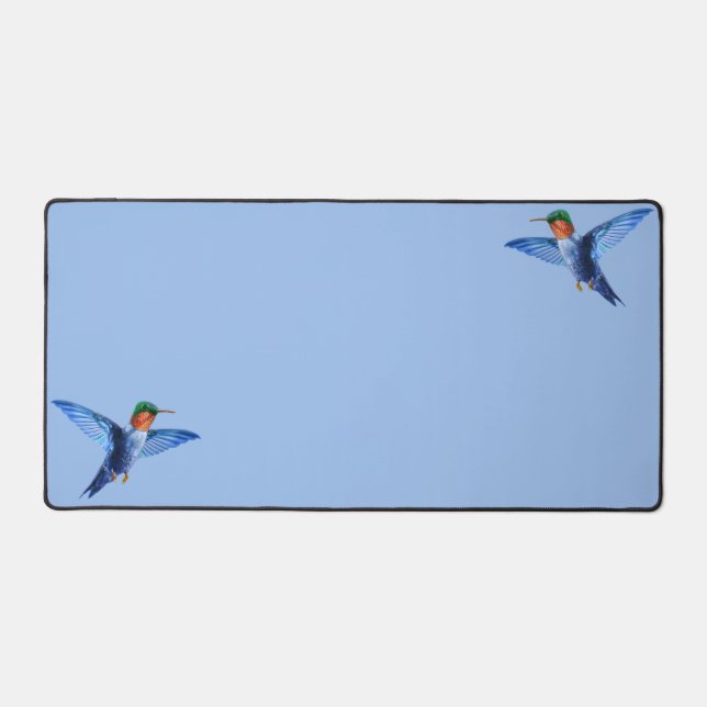 Hummingbirds on Light Blue Desk Mat (Front)