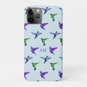 Hummingbirds on Light Turquoise Blue & Monogram Case-Mate iPhone Case