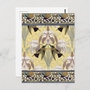 Hummingbirds Orchids Maidenhair Ferns Art Nouveau Postcard