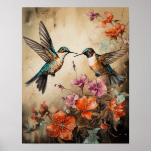 Hummingbirds Painting Art Print Poster