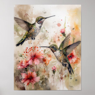 Hummingbirds Painting Art Print Poster