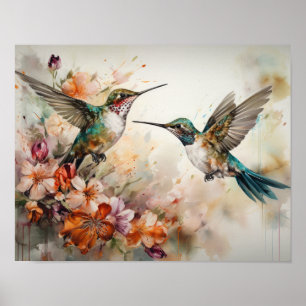 Hummingbirds Painting Art Print Poster
