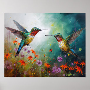 Hummingbirds Painting Art Print Poster