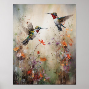 Hummingbirds Painting Art Print Poster