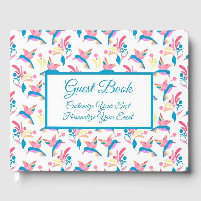 Hummingbirds Pastel Blue Pink Bird Pattern Guest Book (Front)