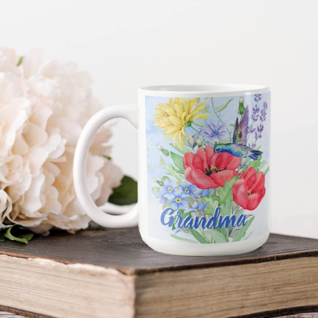 Hummingbirds Personalised Grandma Coffee Mug (Personalized Hummingbird Coffee mug for Grandma or mom)