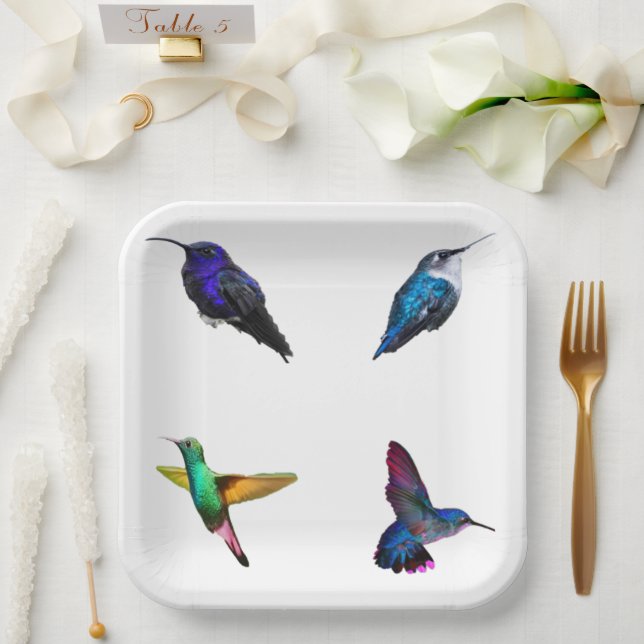 Hummingbirds Plain Background paper plates (Wedding)