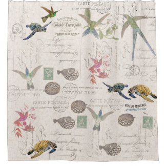 Hummingbirds Sea Turtles Blowfish French Ephemera Shower Curtain