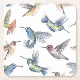 Hummingbirds Square Paper Coaster