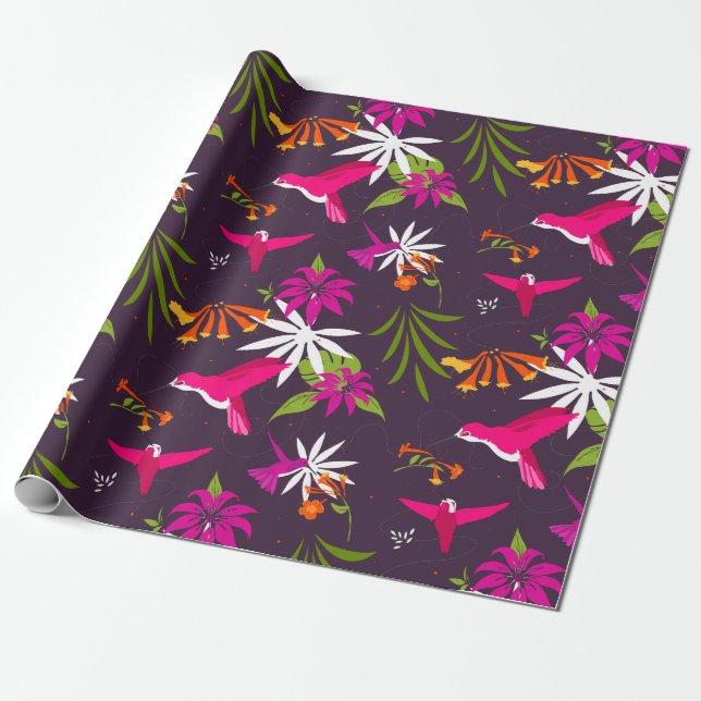 Hummingbirds Tropical Rainforest Colourful Print Wrapping Paper (Unrolled)