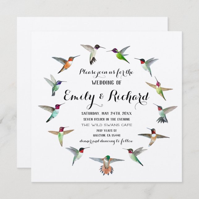 Hummingbirds Wedding Invitation (Front/Back)