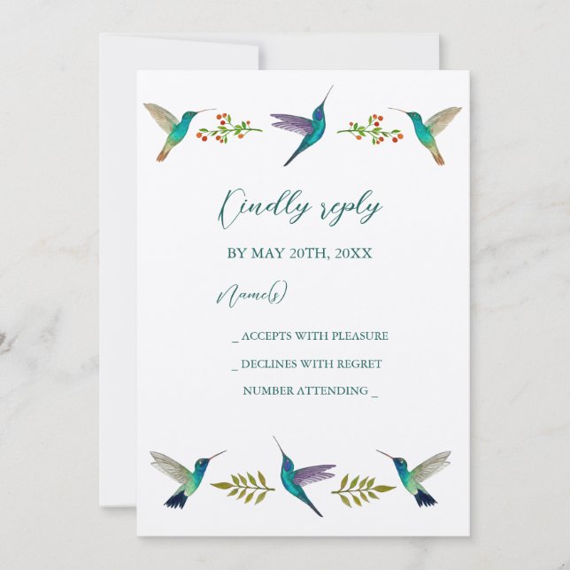 Hummingbirds Wedding RSVP Invitation (Front)