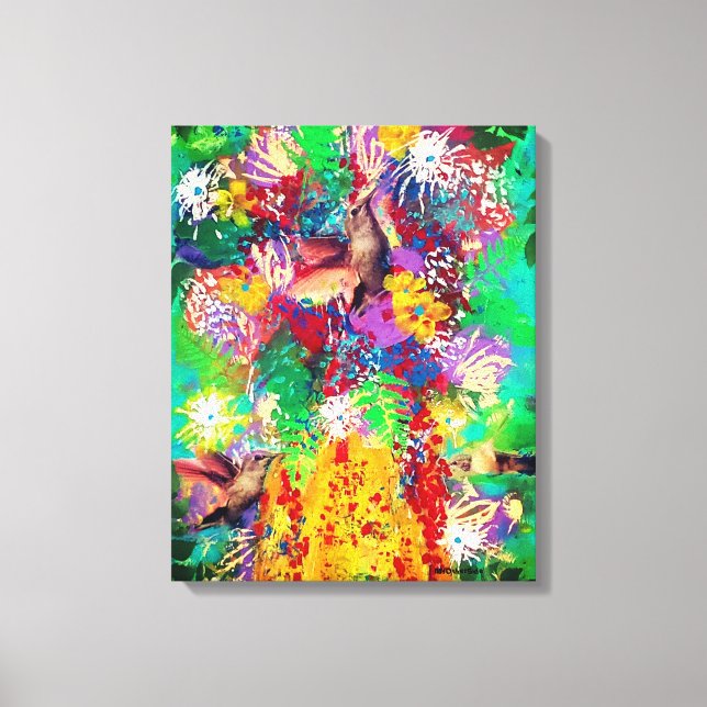 Hummingbirds with Floral Collage Canvas Print (Front)