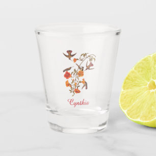 Hummingbirds with Flowering Vine Vintage Art Shot Glass