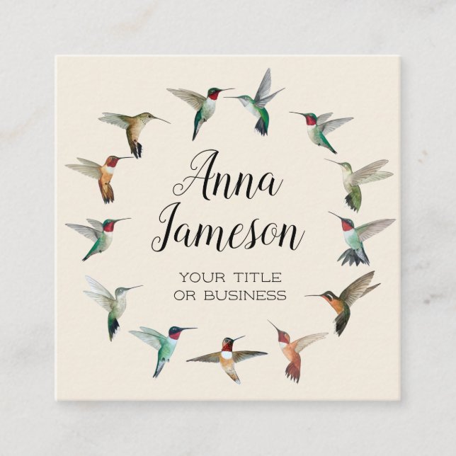 Hummingbirds Wreath Square Business Card (Front)