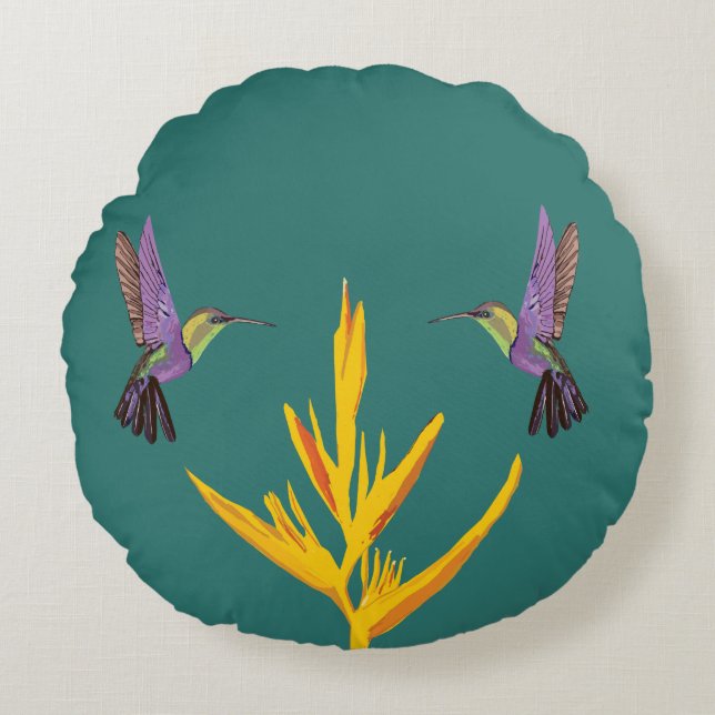 Hummingbirds Yellow Flower Round Cushion (Front)